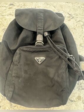 Vintage PRADA Backpack Nylon Black Silver